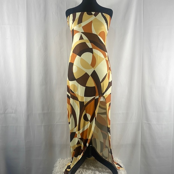 Brown multi colored,geometric shaped design maxi long tube dress,Large - Picture 2 of 14